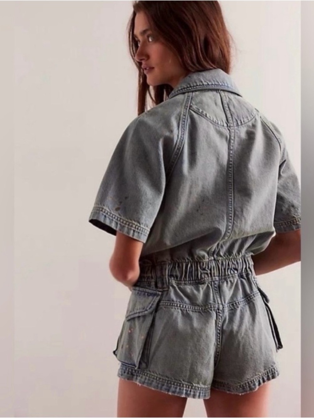 We The Free Light Denim Short Utility Romper - Picture 2 of 8